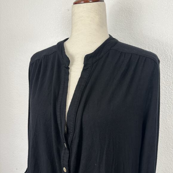 Amour Vert Black Popover Tunic Top XL Roll Tab Sleeve Sustainable Made in USA - Picture 3 of 8